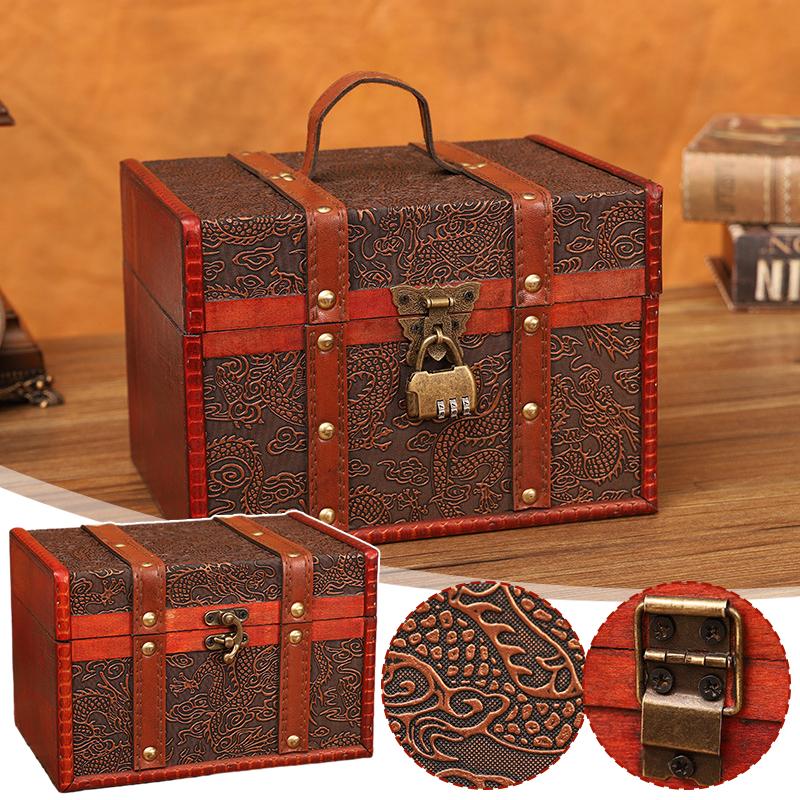 European Style Retro Wooden Lockable Storage Box Wooden Treasure Box Organizer Secret Room Escape Props Decorations Box