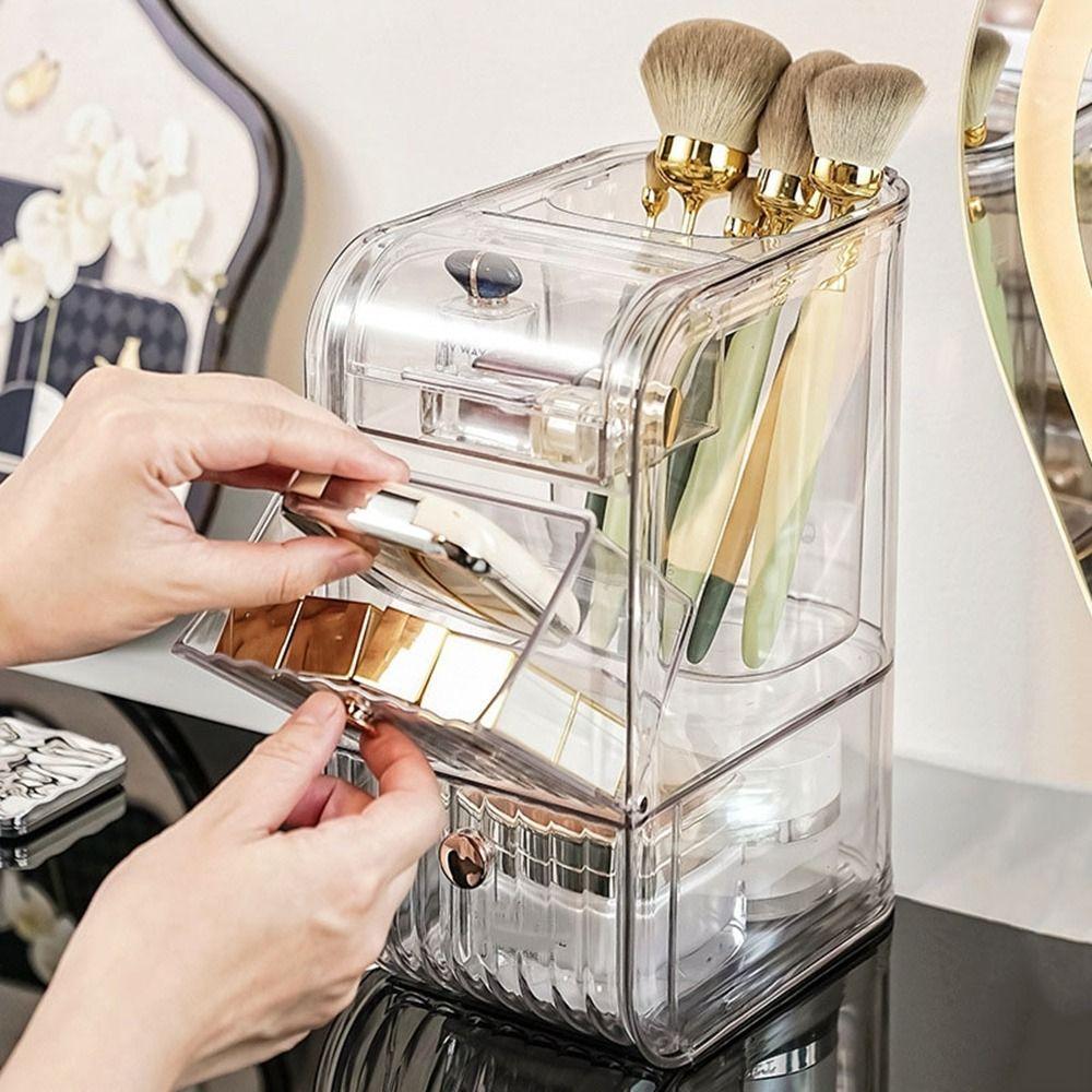 Plastic Cosmetic Storage Box Space Saving Makeup Storage Container Stationery Storage Box  for Home