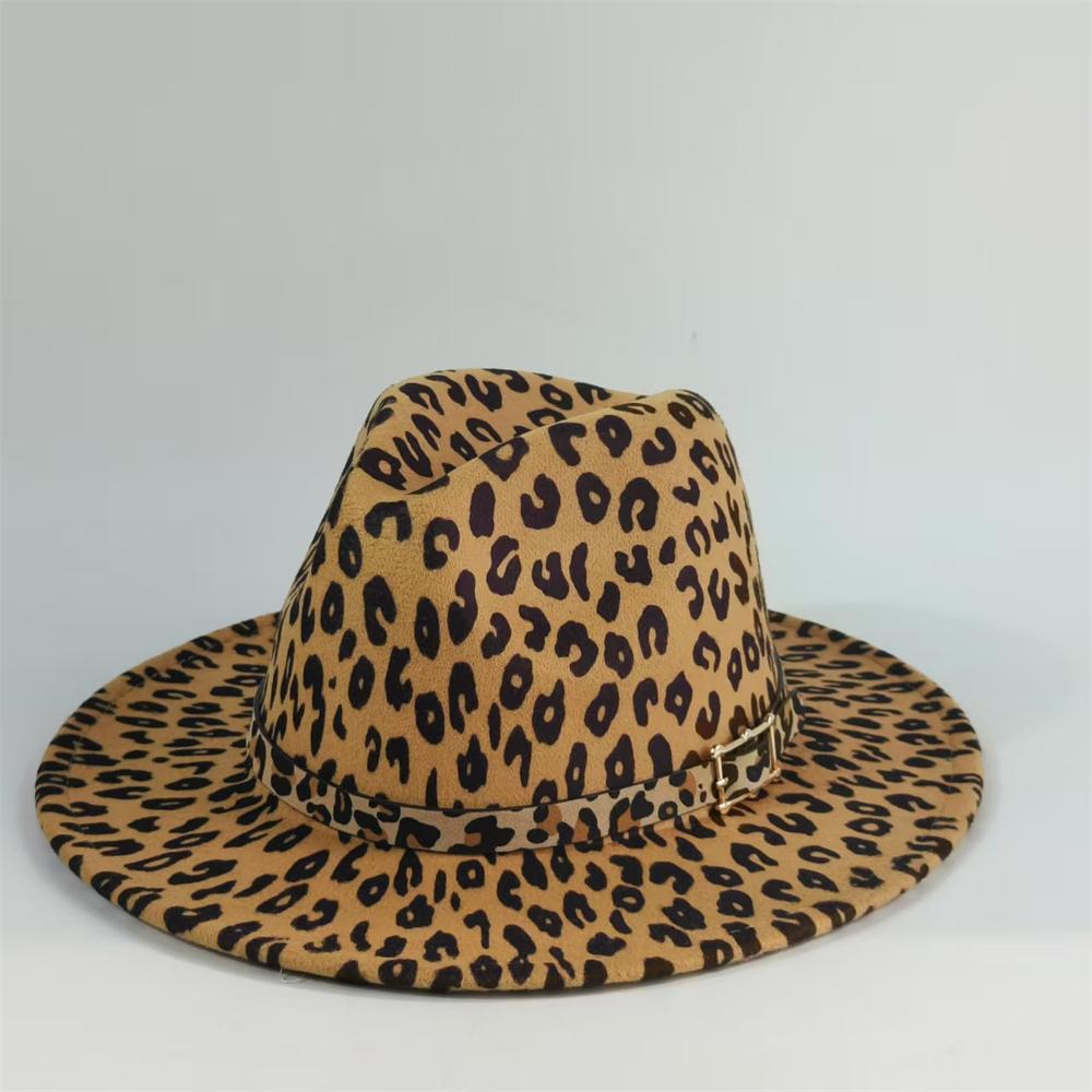 

New Cashew flower pattern fedora hat for men 7.5cm brim hat leopard print Luxury Designer Brand Fascinator Felt Panama Cap M 56-58CM