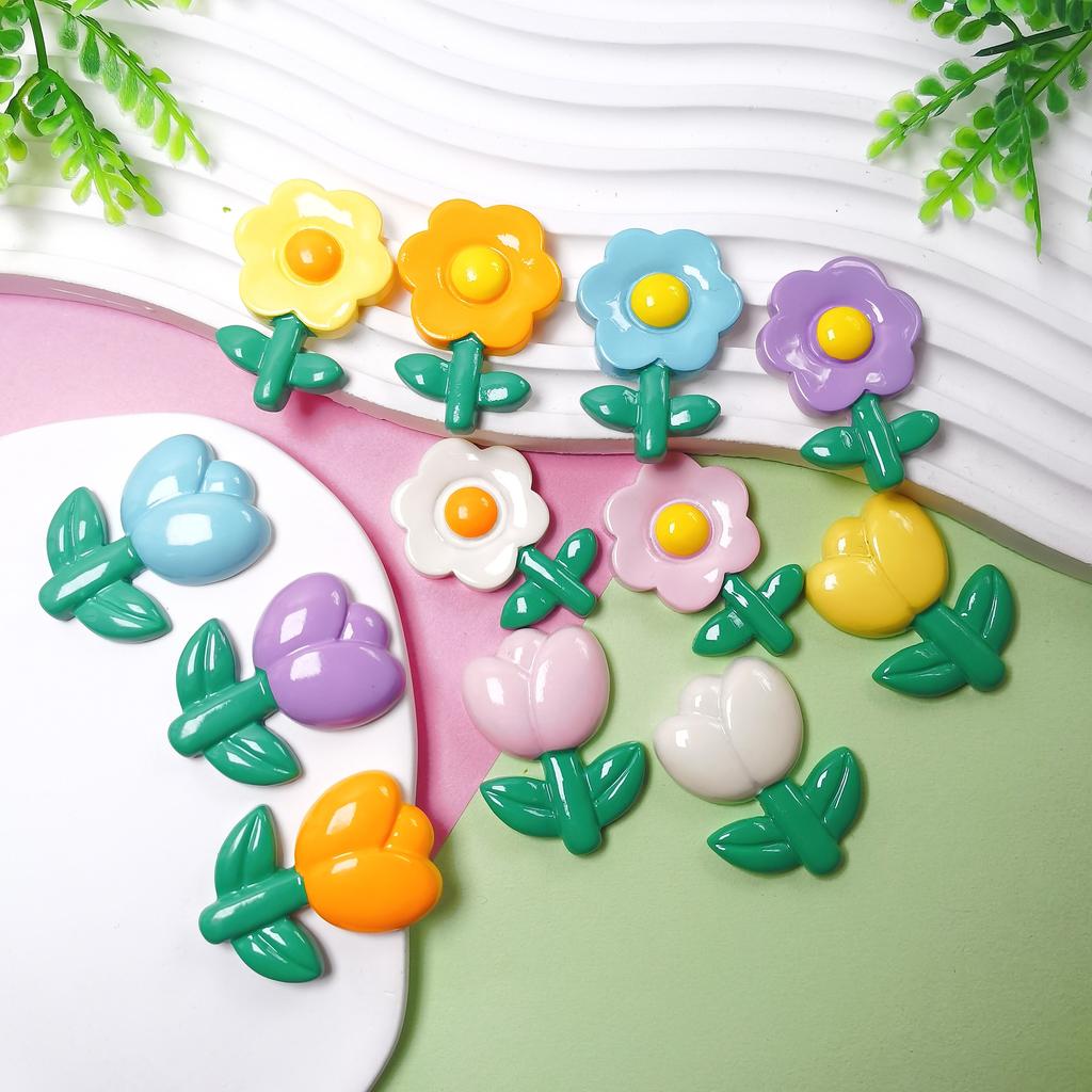 100Pcs Flatback Resin Daisy Flowers Cabochons Mixed Color Sunflower Slime Charms for Jewelry Making Scrapbooking Embellishments