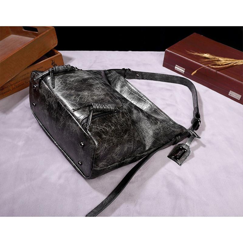 Ladies Casual Fashion Retro Tote Bag Soft Leather One-shoulder Messenger Underarm Bucket Large-capacity Bag