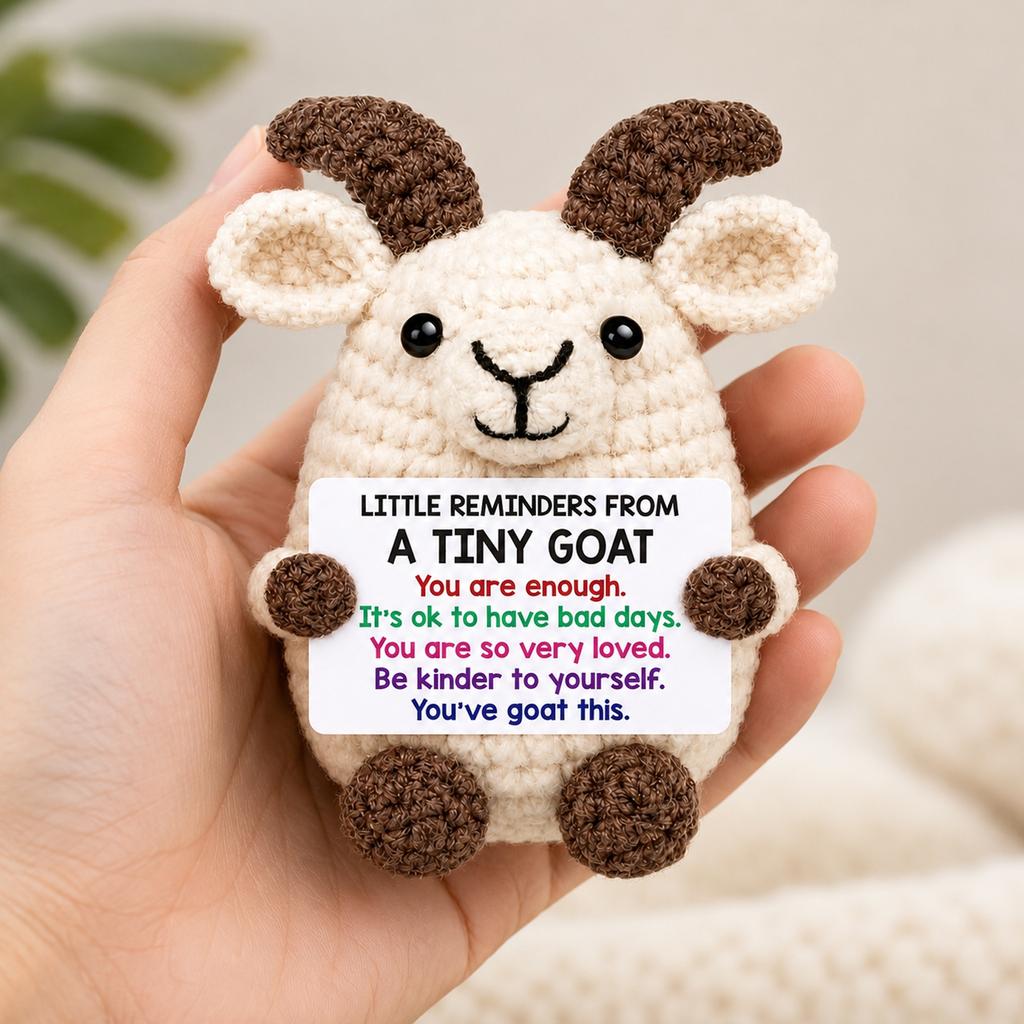 Hand Crocheted Plush with Message Sign, Knitted Wool Figurine for Home Decor