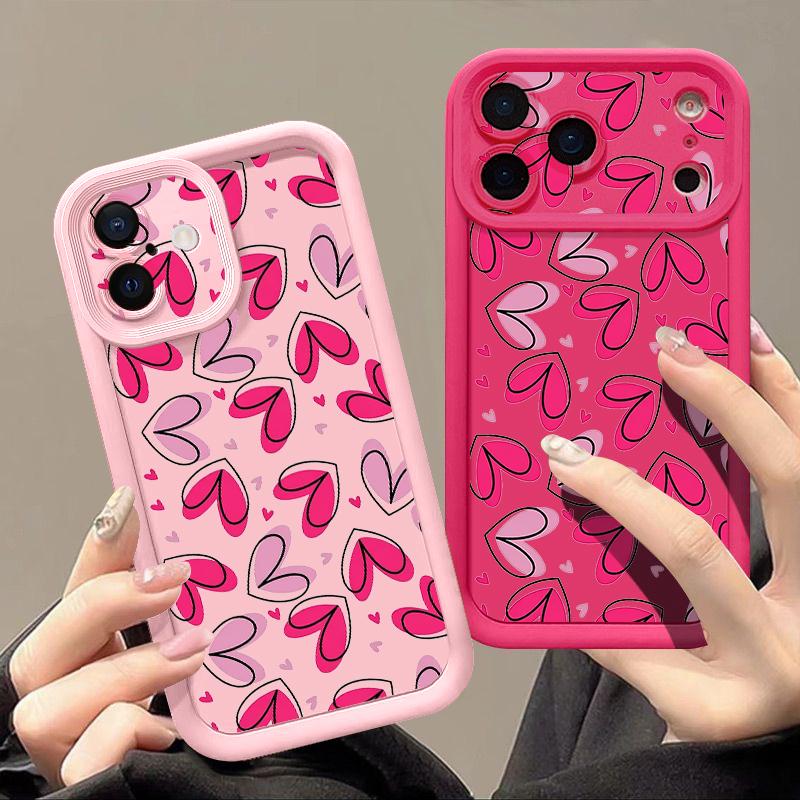 For iPhone 17 Pro Max Case Hand drawn heart-shaped pattern Shockproof Bumper Soft Silicone Cover For iPhone 16 15 14 13 Pro 12 11 16E Air