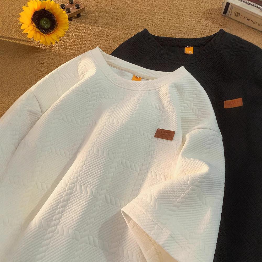 Design-sensual Niche Texture Jacquard Heavy Short-sleeved Men s T-shirt Summer New Three-quarter Sleeves M