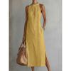 YYFS Women's Fashion Summer Spring Solid Color Print Sleeveless O-Neck Loose Waistline Casual Dresses