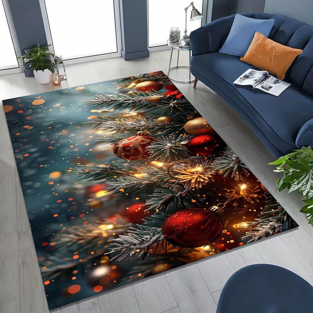 Frohes Neues Jahr Frohe Weihnachten Weihnachtsbaum Weihnachtsmann Cartoon Geschenk Teppich Teppich für Schlafzimmer Wohnzimmer Sofa Haus Fußmatte Dekoration,Rutschfest