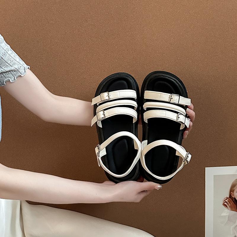 Stylish and simple versatile muffin thick-soled belt buckle sandals women's summer new small height-increasing Roman shoes