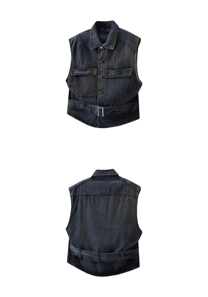 Unisex Summer Denim Workwear Vest - Trendy Sleeveless Square Neck Jacket