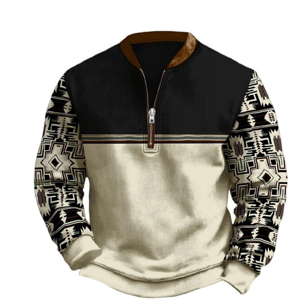Men's Casual And Trendy Digital 3D Printed Round,neck Long,sleeved Half,pull One,piece Sweatshirt