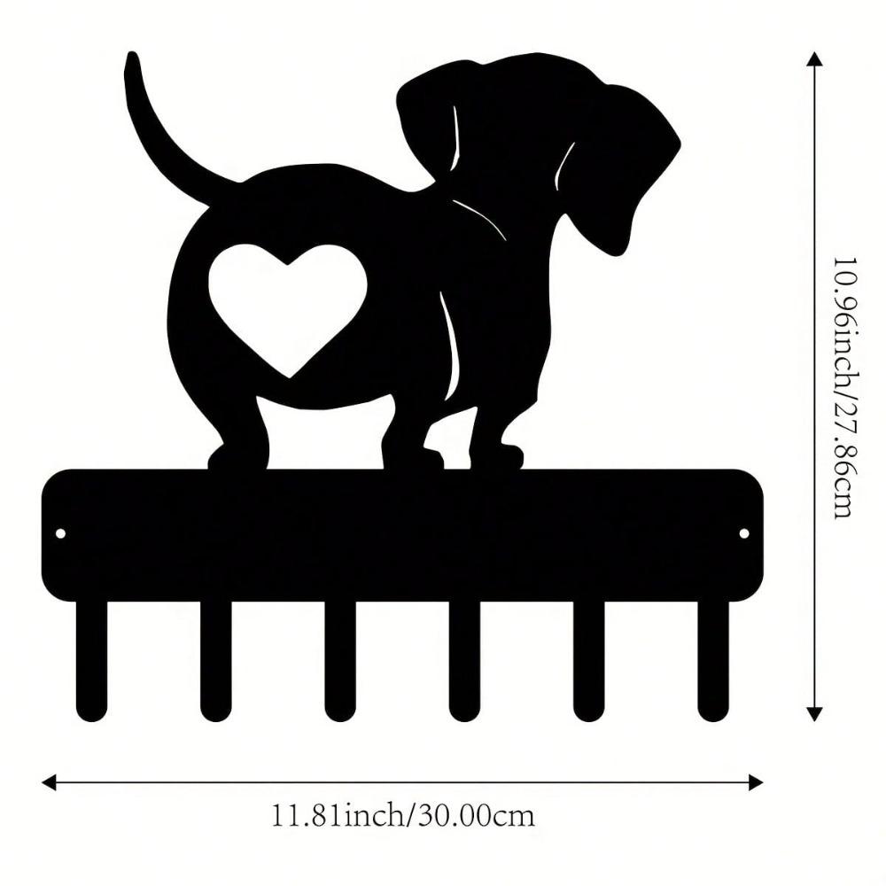 Metal Dachshund Key Holder Heart Shaped Wall Hook for Home Office Black TY10245