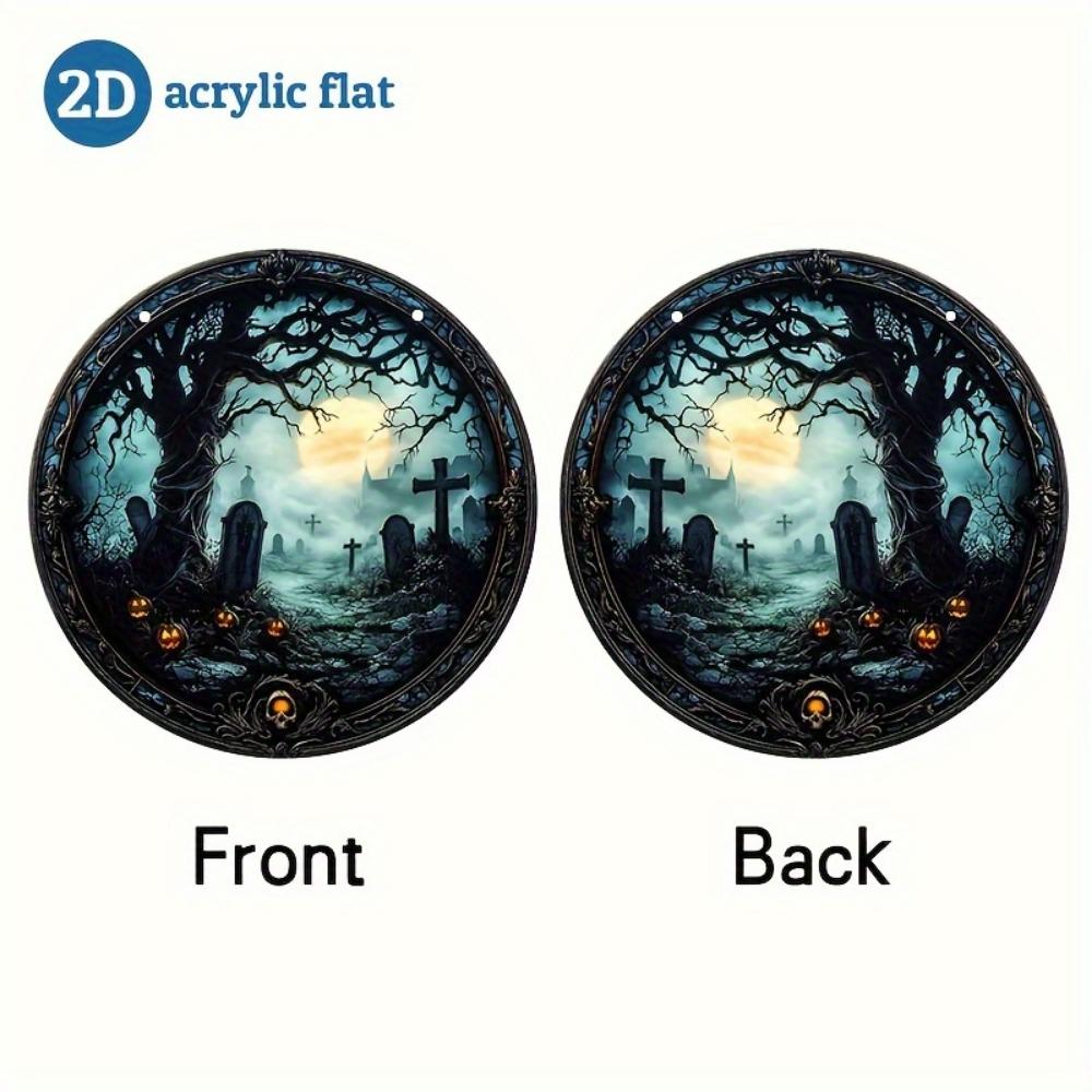 2D Flache Horror Halloween Friedhof Hängedekorationen, Totenköpfe, Kürbisse und Spukhaus-Designs, für Fenster, Wände, Klassenzimmer, Gartendekorationen