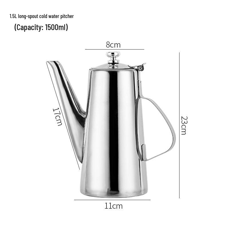 Thickened Stainless Steel Long Spout Teapot with Flat Lid, Large Capacity for Cold Water, Soup, or Juice.