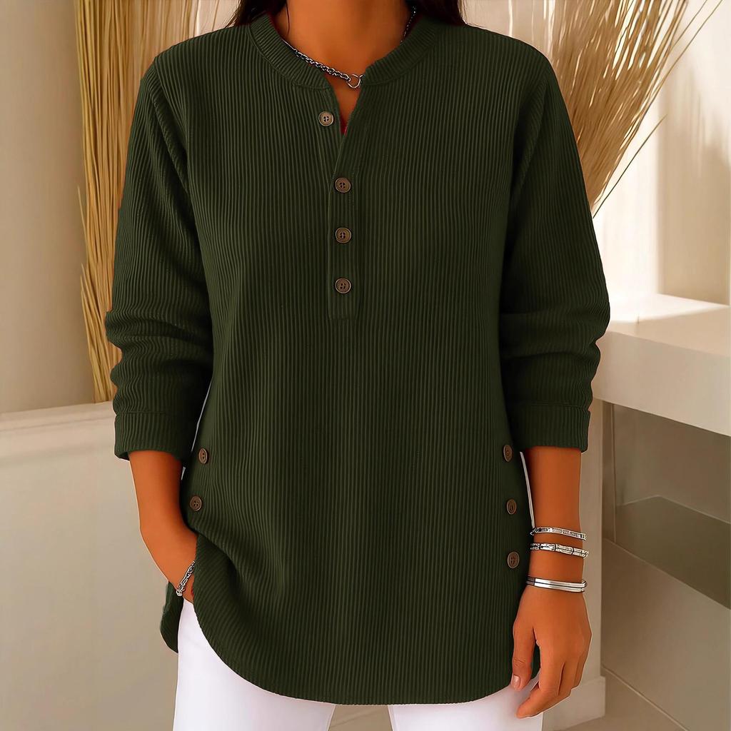 2025 Autumn-Winter Women's V-Neck Corduroy Button-Up Long Sleeve Casual Top
