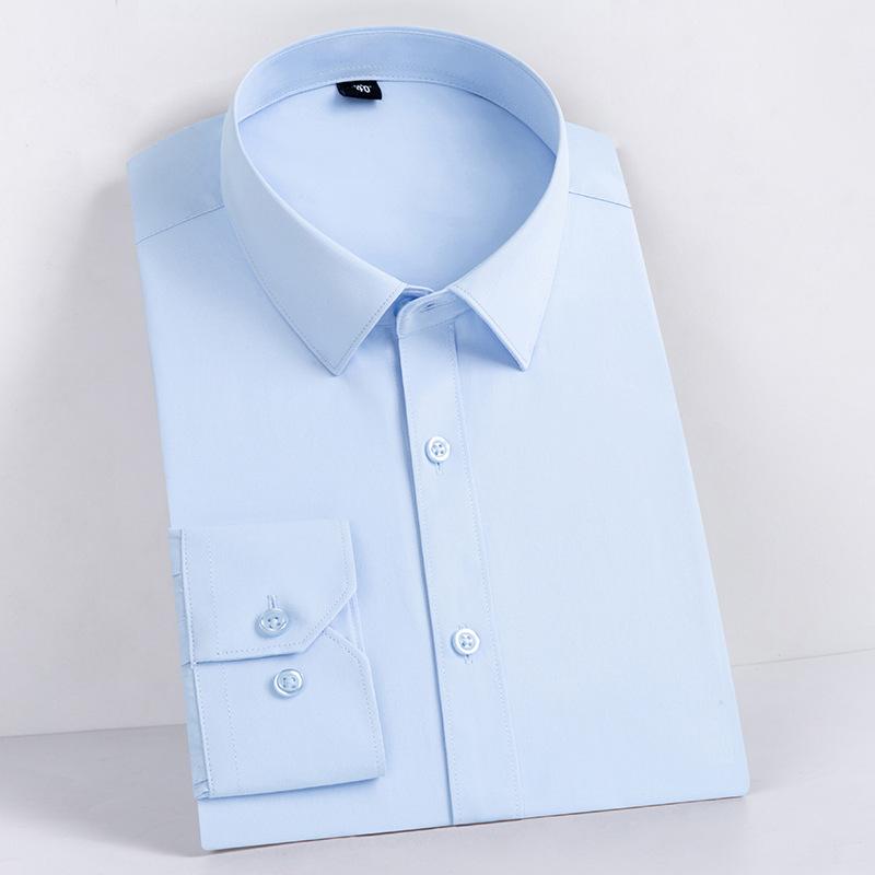Men Formal Shirt Long Sleeve Office Solid Color Anti-Wrinkle Long Sleeve Shirt Men Casual Fashion Business Office White Shirt