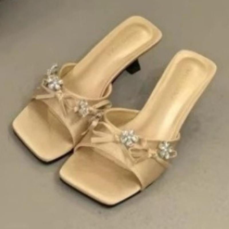 

Fashion Bling Rhinestone Butterfly-knot Slippers Women Summer Sexy Open Toe Kitten Heel Design Slide Sandals Elegant Wedding Bridal Shoe 39 золотой