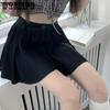 WTEMPO Female Summer Solid A-line Pleated Skirts Women's Elegant Elastic High Waist Slim Casual Wide Leg Black Shorts Skirt