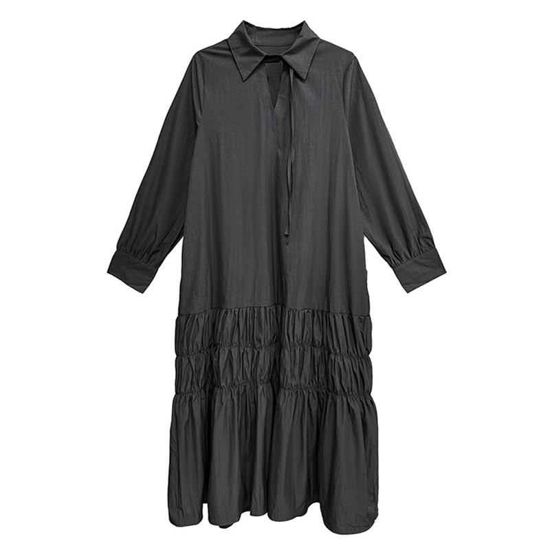 

XITAO Dark Style Solid Color Patchwork Pleated Dress GJ1227 L серый