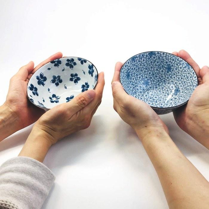 Mino Ware Chawan 5.0 Inch Rice Bowls 5-Pattern Set with Gift Box, Ceramic Mino Yaki, White, 5.1 X 2.6 Inches