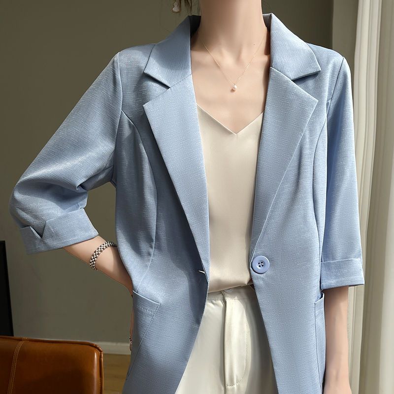 Summer Women Lapel 3 4 Sleeve Single Button Casual Office Blazer
