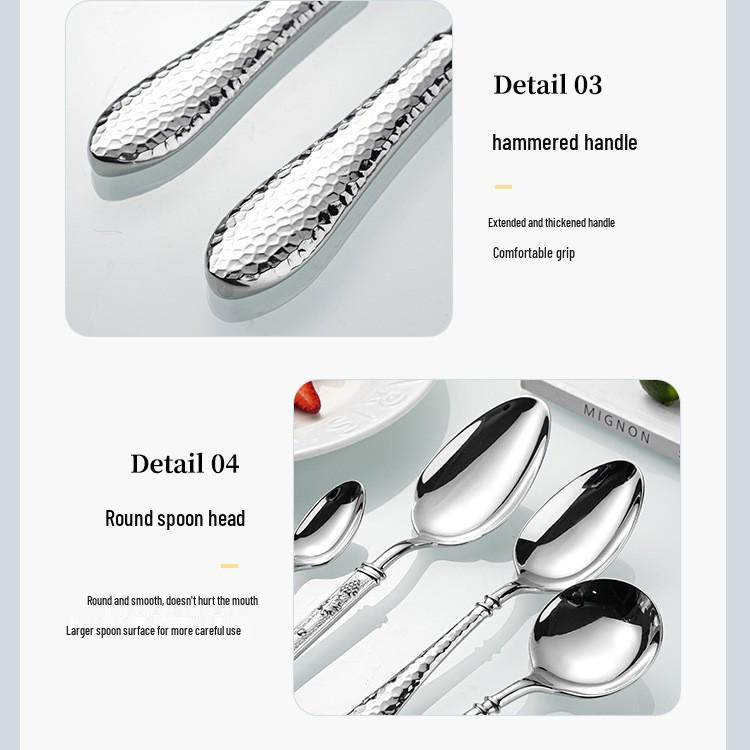 Helong 304 Stainless Steel Soup Ladle with Forged Hammer Pattern and Thick Handle