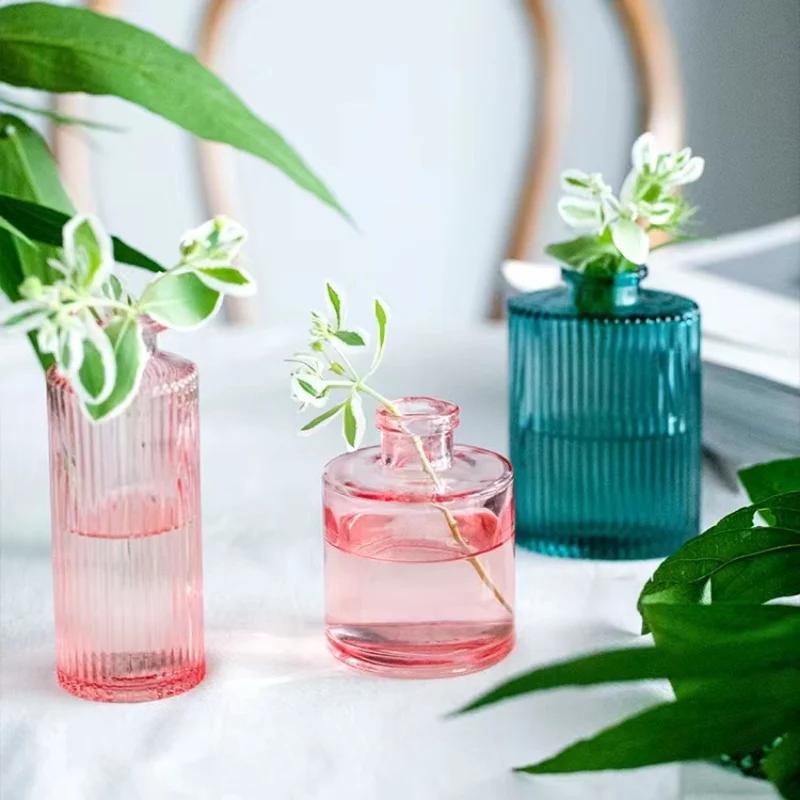 European Multicolor Vase Glass Flower Pot Basket Bottle Decoration Home Nordic Dry Transparent Hydroponic Small Bottle Gift