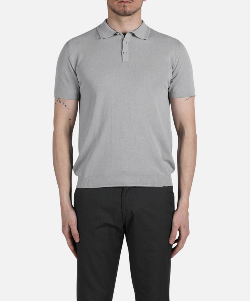 PANICALE Grey Herringbone Cotton Short Sleeve Polo Knit