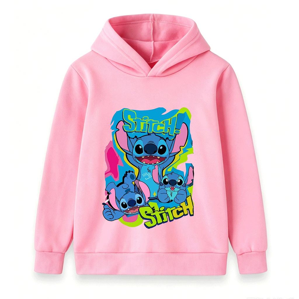 Kids Boys Girls Hoodie Cute Cartoon Stitch Printed Long Sleeve Pullover Sweatshirt Casual Tops for Toddlers