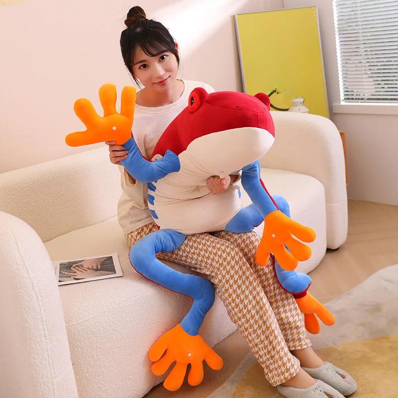 75 cm riesiger bunter Frosch, Plüschpuppe, Kissen, lange Beine, großer Frosch, Reptil, Plüschtier, Heimdekoration, warmes und weiches Umarmungsgeschenk für den Freund