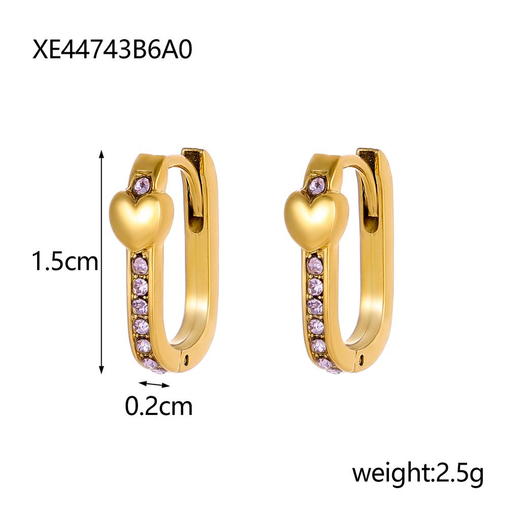 CARLIDANA Gold Color Stainless Steel Small Earring Gold Plated Gifts Colorful CZ Stone Hoop Heart Earrings for Women Girls