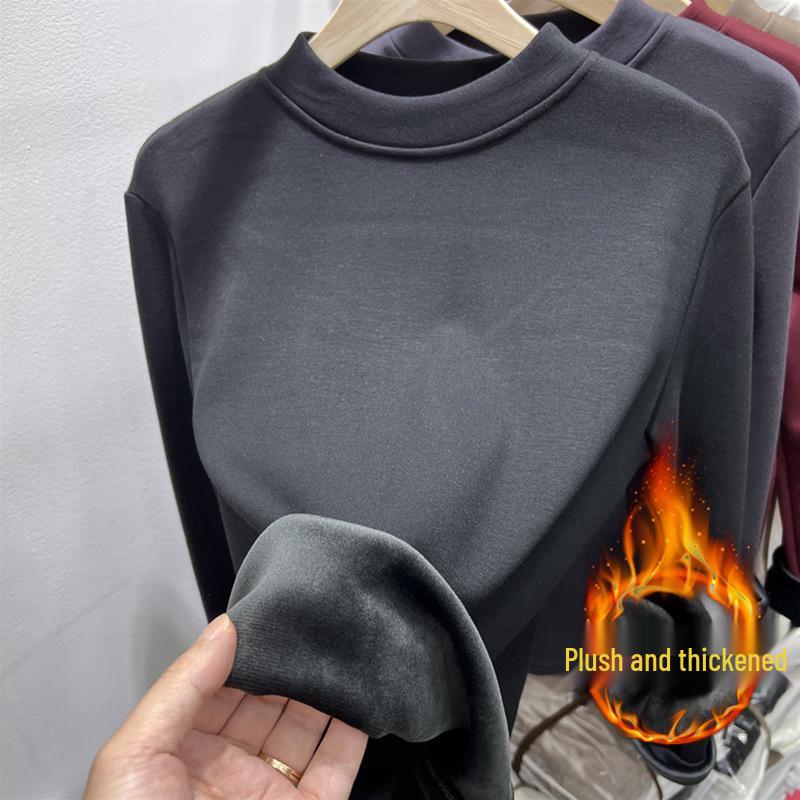 Women's Velvet Half-High Collar Long-Sleeve Base Layer Top for Autumn/Winter