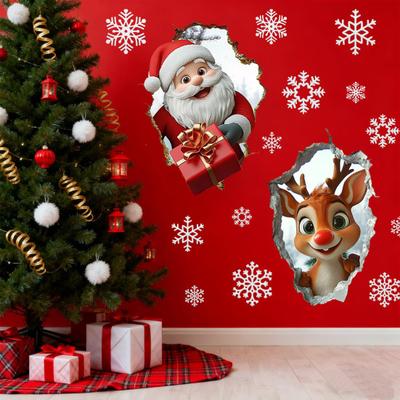 Christmas Wall Sticker Realistic Self-Adhesive Santa Wall Decal 3D Visual Effect Cartoon Elk Sticker for Walls Home Living Room Playroom Decor
