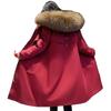 Womens Long Parka Coat Removable Faux Fur Lined Winter Hooded Leather Jacket