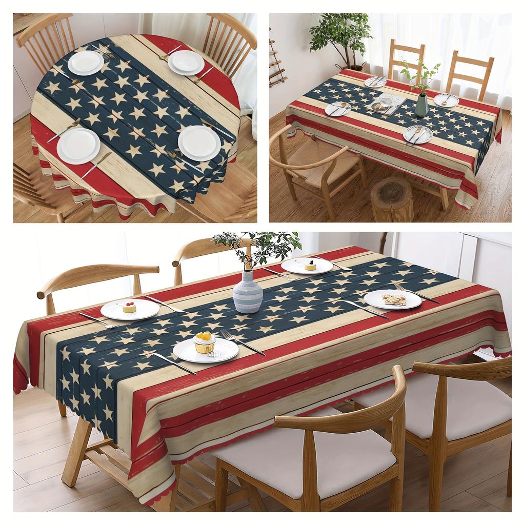 Memorial Day Patriotic American Flag Waterproof Tablecloth Holiday Party Decor Reusable Kitchen Dining Table Cloth Home Decor