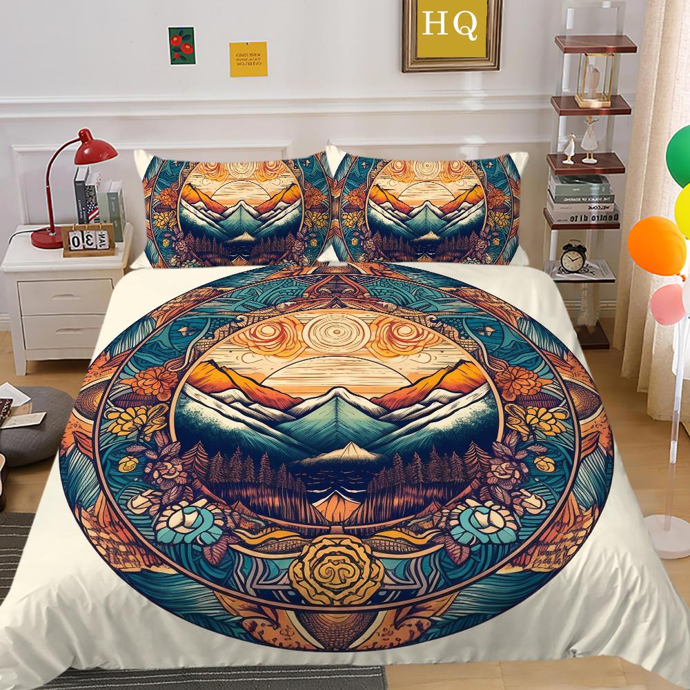 3D Datura Bedding Set Indian Style Duvet Cover 2/3pcs UK/US/AU/DE/UE Full Size Super Big Bed Room Washable Soft and Quick Drying Home Decoration