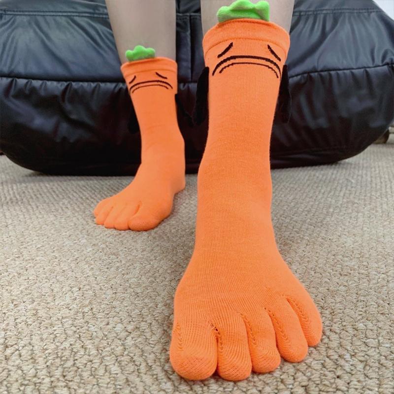 Cute Cartoon Socks Women And Men Five-Toed Socks Casual Daily Mid-Calf Socks