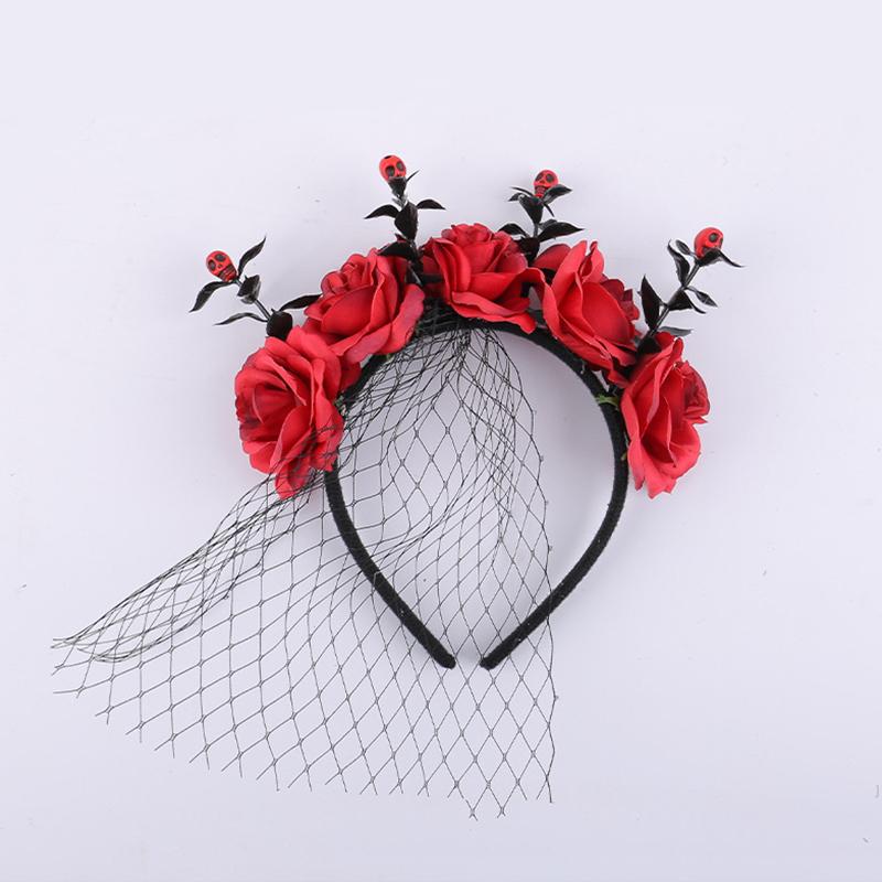 Halloween Hair Accessories Dark Style Veil Halloween Costumes Headdress Cosplay Crown Party Headband Holiday Accessories Black/Red