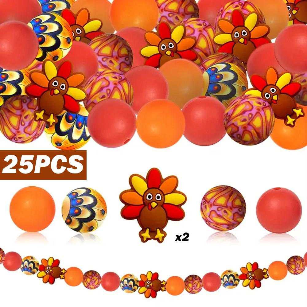 5/25PCS Thanksgiving-Themed Silicone Beads Set, Perfect for DIY Crafting Keychains, Necklaces, Bracelets & More