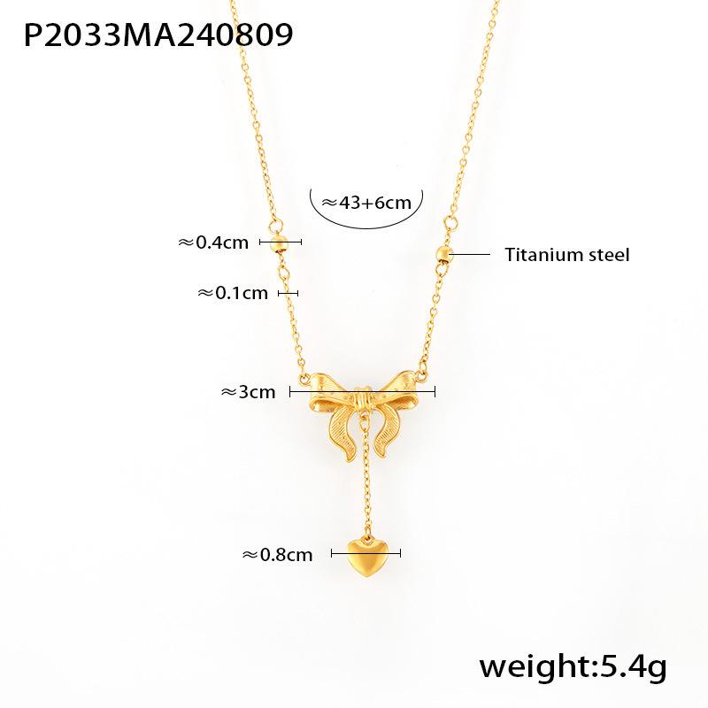 18K Gold Plated Heart Tassel Bow Necklace - European American Chic Style