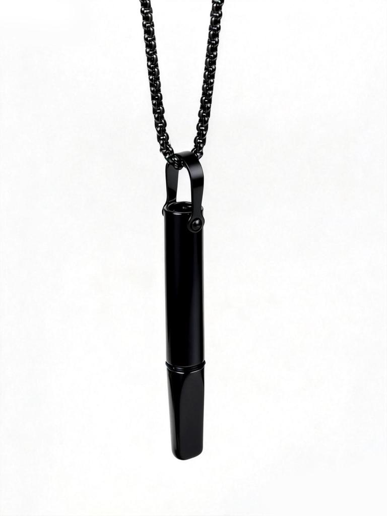 European Luxury Titanium Steel Pendant Necklace: Elegant Meditation Whistle for Calming and Versatile Hip Hop Fashion.