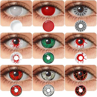 Lentes de contacto para Cosplay de ojo de vampiro, lentes de contacto de malla blanca para fiesta, lentes de contacto de Halloween con grietas rojas y verdes, lentes locos