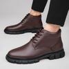 Versatile Men's Ankle Boots Comfortable Thick Soled Chelsea Boots Outdoor High Top Leather Boots Fashion Wearable Business Shoes