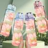 1PC Soft Pink Lotus Flower Print 750ml Color Plastic Sports Water Bottle Leakproof Flip Straw Lid Suitable for Sports Office Home Use