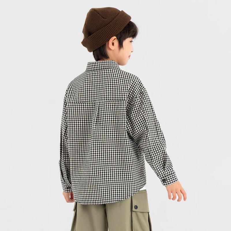 Duo Duo Jia Boy's Korean Style Black & White Plaid Long Sleeve Shirt