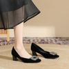 8-Square head thick heel high heels women's rhinestone square buckle single shoes women's temperament suede middle heel single shoes women