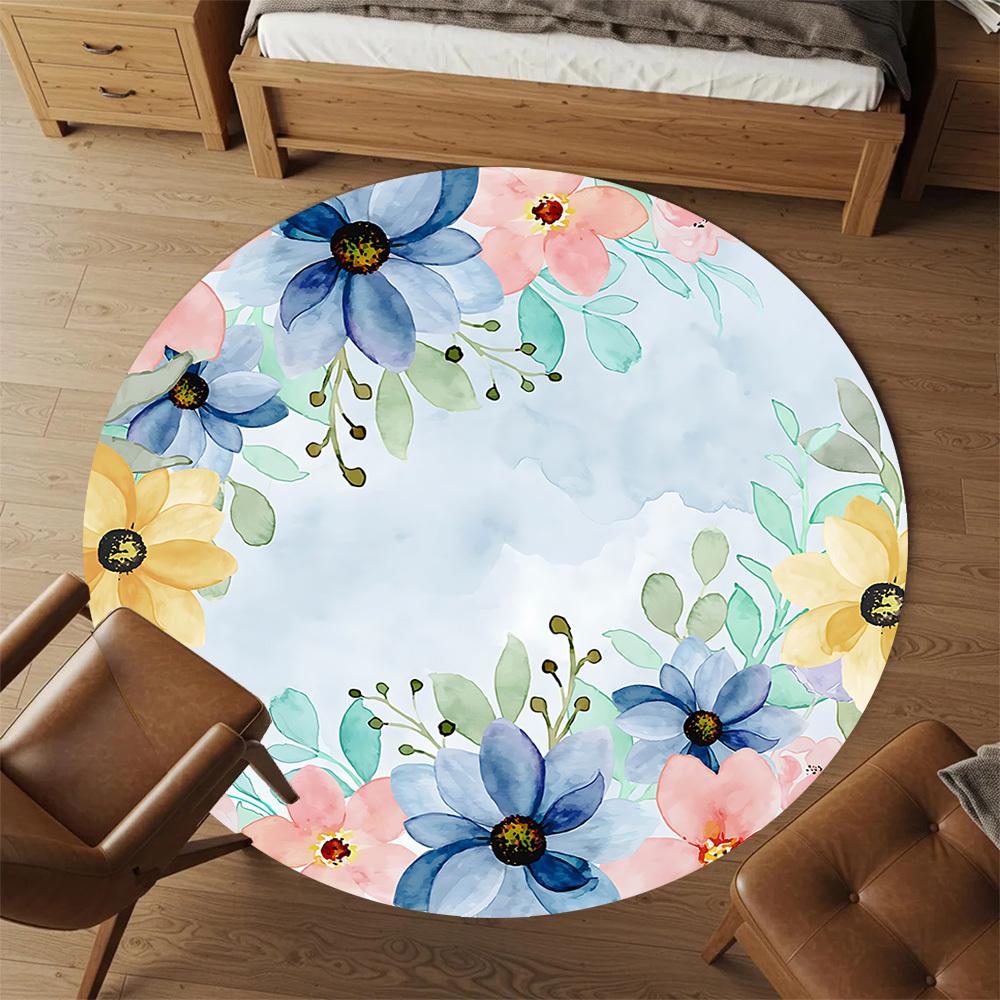 1pc Floral Watercolor Round Chair mat Area Rug - Non-Slip, Floor Mat for Office, Bedroom, and Indoor Decor c1125204