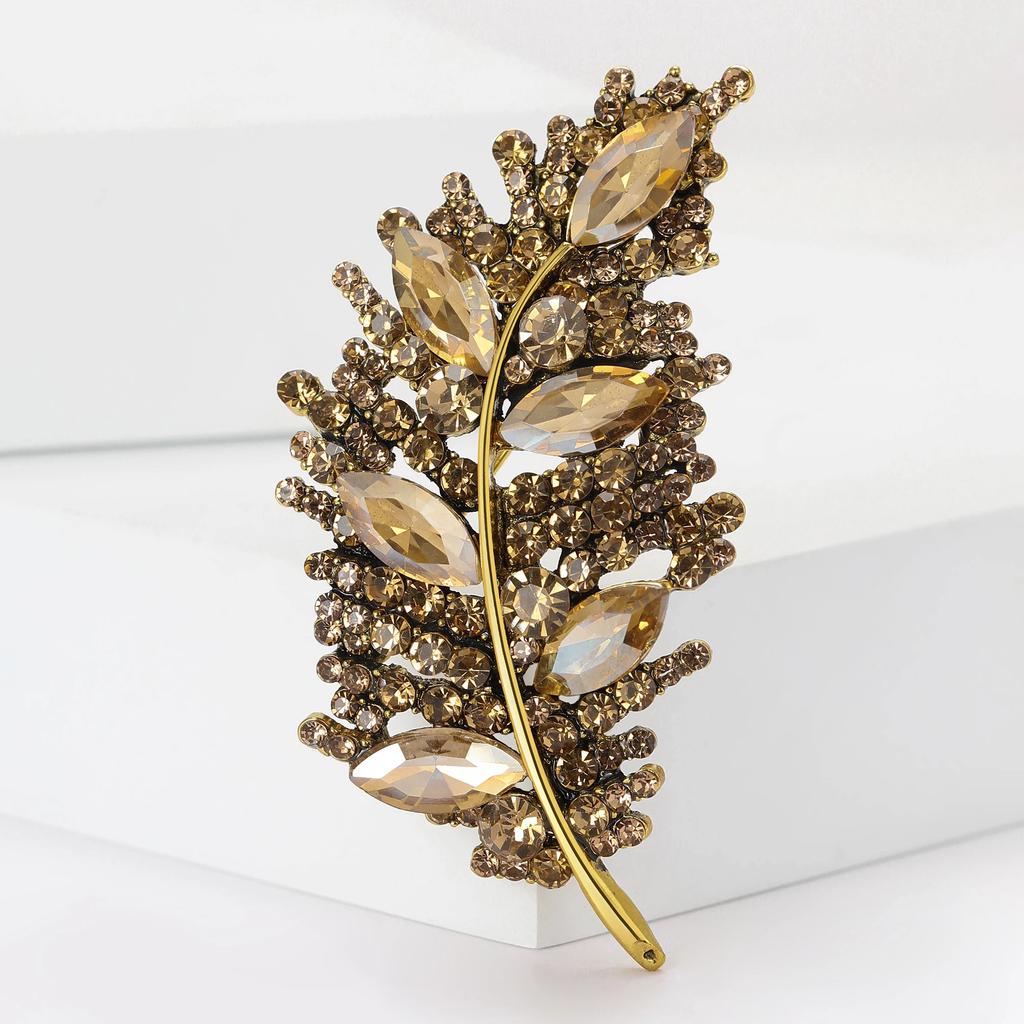 Rhinestone Feather Brooches for Women Unisex Creative Pins Event Party Backpack Decoration Clothes Accessories