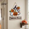 Spooky Door Decoration Happy Halloween Sign for Front Door, Wooden Ghost Pumpkin Hanging Reusable Decor Plaque, Welcome Wreath Tree, Wall, Party