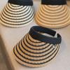 Contrasting Braids~ Fashion Striped Big Eaves Headband Sunscreen Hat Women's Beach Travel Versatile Empty Top Hat Summer