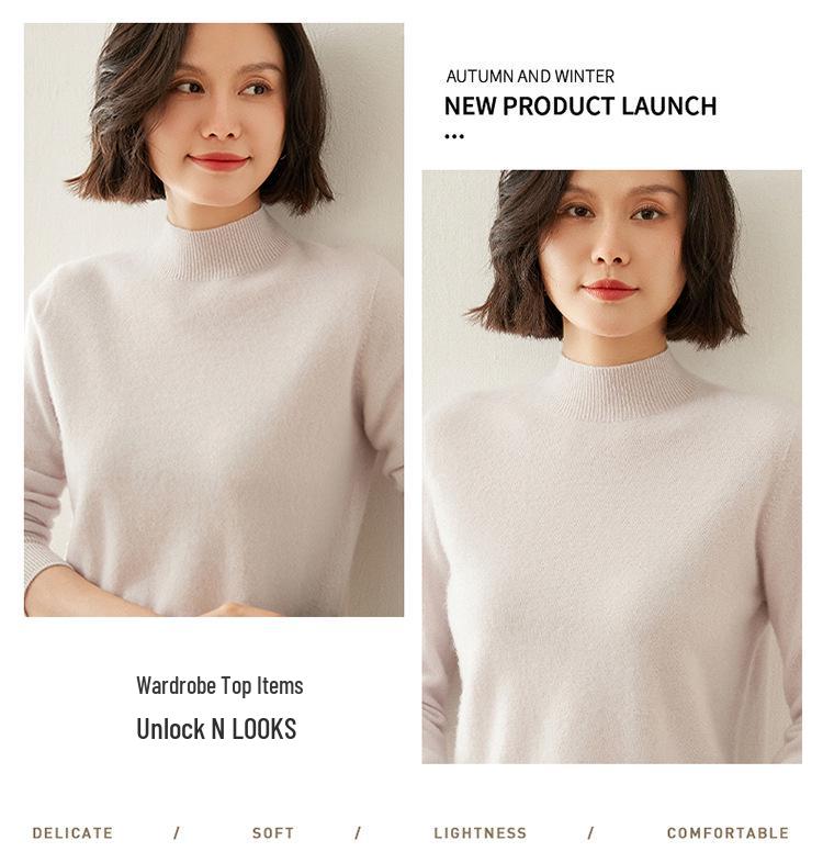 Women's Slim-Fit Half-High Neck Cashmere Sweater: Warm & Versatile Knitted Pullover