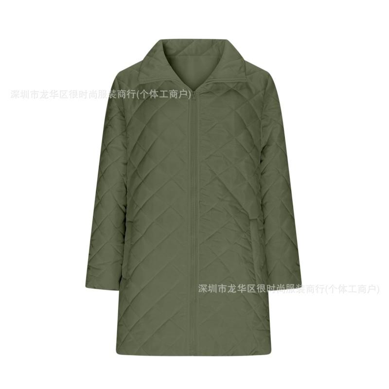 2026 Solid Color Quilted Long Sleeve Cotton Jacket Women Streetwear Mid Length